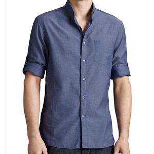 John Varvatos USA Mens Long Sleeve Button Down Shirt Dark Blue Size Medium